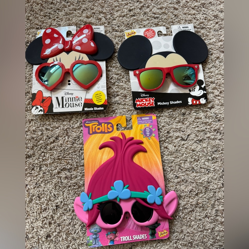 Disney Shades Mickey & Minnie & Trolls Poppy Sunglasses lot of 3